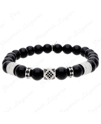 PULSERA ELASTICO ACERO DORADO CUBO CENTRO+BLACK AGATA