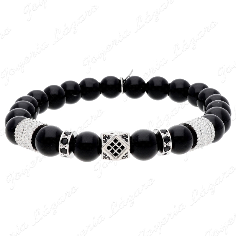 PULSERA ELASTICO ACERO DORADO CUBO CENTRO+BLACK AGATA                                               