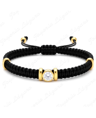 PULSERA MACRAMÉ CIRCONITA Y ACERO DORADO
