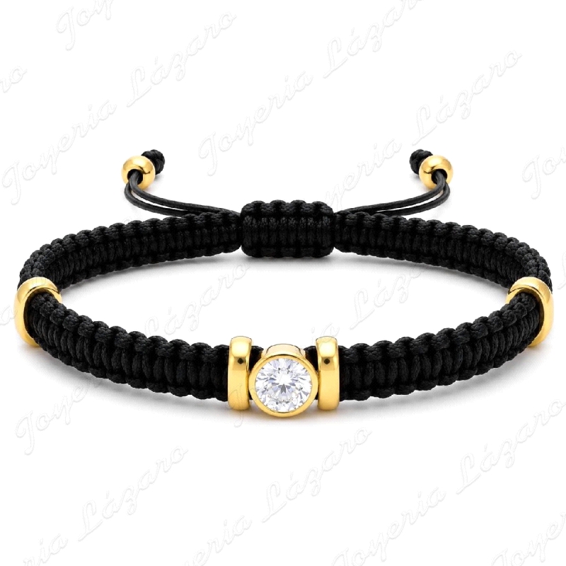 PULSERA MACRAMÉ CIRCONITA Y ACERO DORADO                                                            