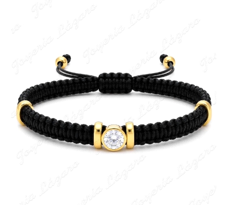 PULSERA MACRAMÉ CIRCONITA Y ACERO DORADO