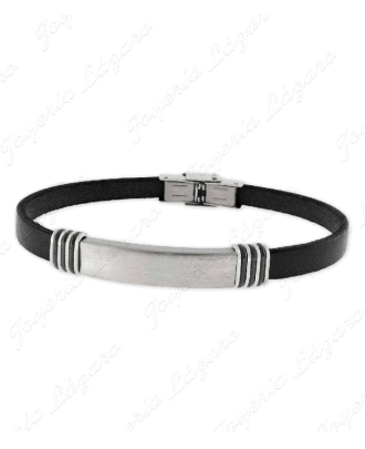 ACERO PULSERA PIEL FINA PLACA LARGA