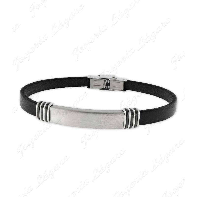 ACERO PULSERA PIEL FINA PLACA LARGA                                                                 