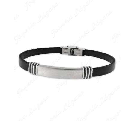 ACERO PULSERA PIEL FINA PLACA LARGA