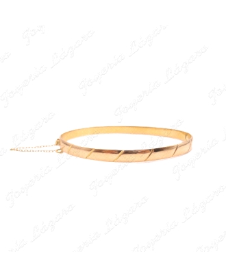PULSERA 1/2 CAÑA ORO 18KT OCASION MACIZA 5MM RAYAS OBLICUAS+CAD. SEG.                               