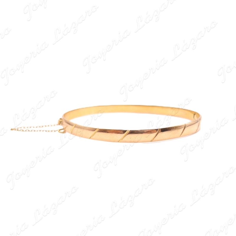 PULSERA 1/2 CAÑA ORO 18KT OCASION MACIZA 5MM RAYAS OBLICUAS+CAD. SEG.                               