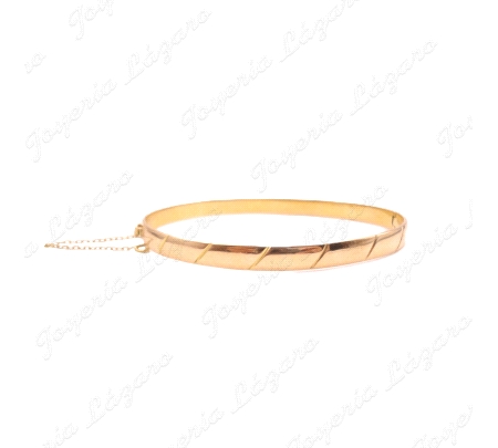 PULSERA 1/2 CAÑA ORO 18KT OCASION MACIZA 5MM RAYAS OBLICUAS+CAD. SEG.                               