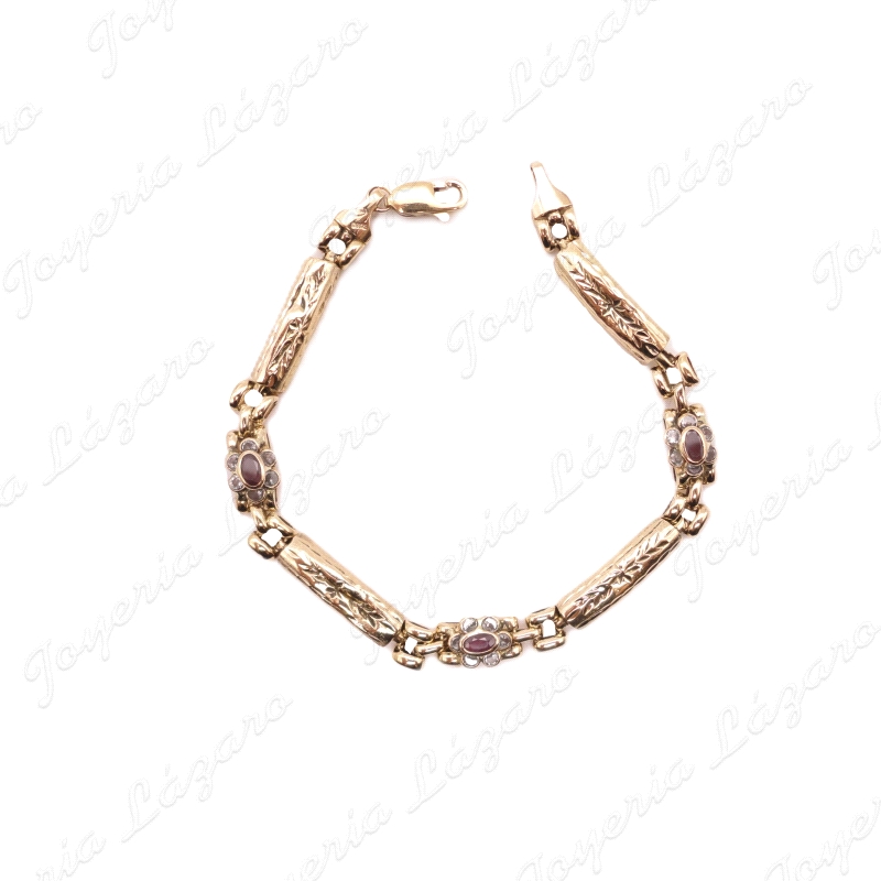 PULSERA ORO 18KT OCASION CHAPAS+ROSTONES CUIRCO+RUBI BOCEL                                          