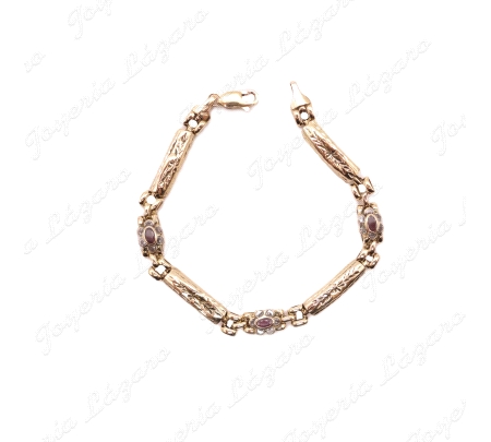 PULSERA ORO 18KT OCASION CHAPAS+ROSTONES CUIRCO+RUBI BOCEL                                          