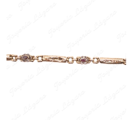PULSERA ORO 18KT OCASION CHAPAS+ROSTONES CUIRCO+RUBI BOCEL