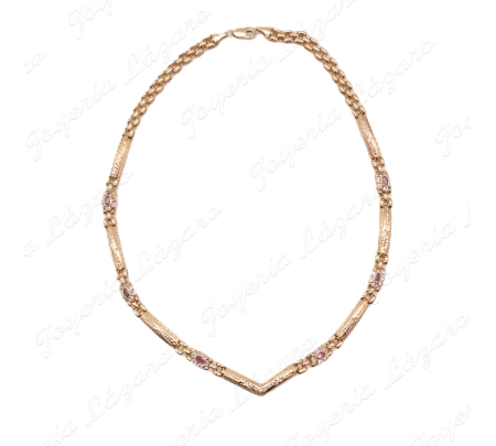 GARGANTILLA ORO 18KT SEMINUEVA  CHAPAS+ ROSETONES CIRCO+RUBI CENTRO BO                              