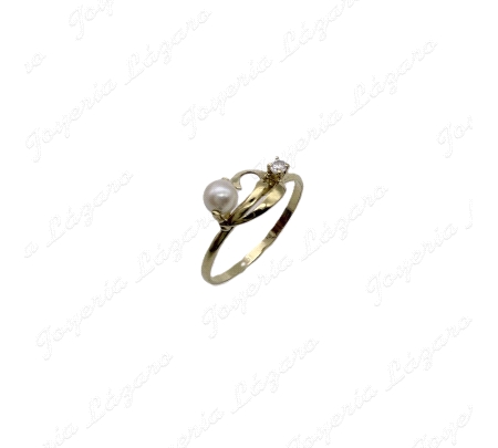 SORTIJA ORO 18 KTS PERLA +CIRCONITA