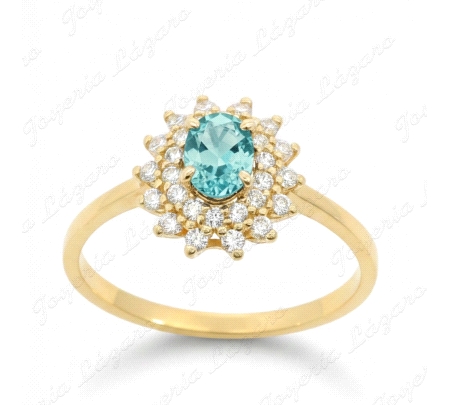 SORTIJA ORO 9 KTS ROSETON CIRCOS+CIRCO AGUAMARINA 5X4MM                                             