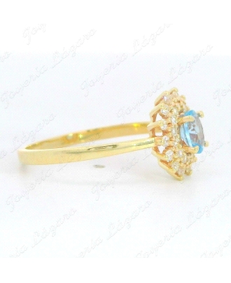 SORTIJA ORO 9 KTS ROSETON CIRCOS+CIRCO AGUAMARINA 5X4MM                                             