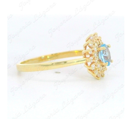 SORTIJA ORO 9 KTS ROSETON CIRCOS+CIRCO AGUAMARINA 5X4MM                                             
