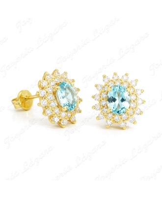 PEND. ORO 9 KTS ROSETON CIRCOS+CIRCO AGUAMARINA 5X4MM PRESION                                       