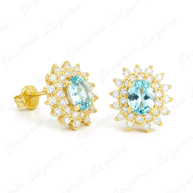 PEND. ORO 9 KTS ROSETON CIRCOS+CIRCO AGUAMARINA 5X4MM PRESION                                       