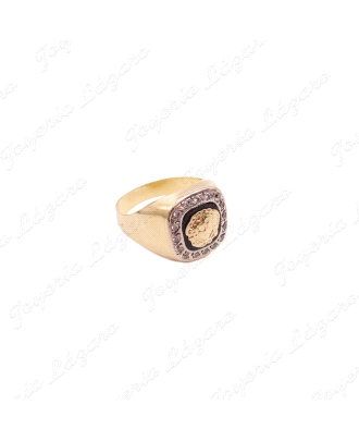 SORTIJA ORO 18KT SEMINUEVO SELLO BICOLOR MEDUSA+ONIX CERCO CIRCONITAS