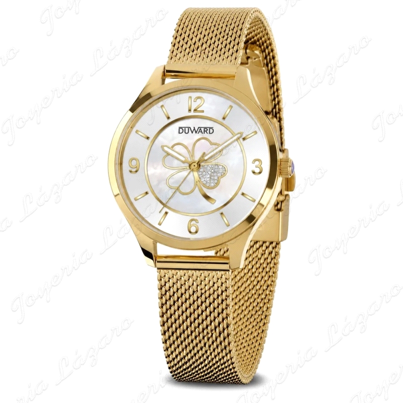 DUWARD RELOJ SRA. ACERO IP DORADO ESFERA PLATA TREBOL                                               