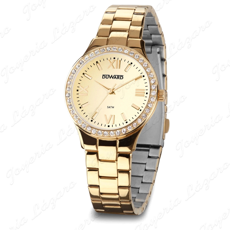 DUWARD RELOJ SRA. ACERO IP DORADO BISEL CIRCONITAS                                                  