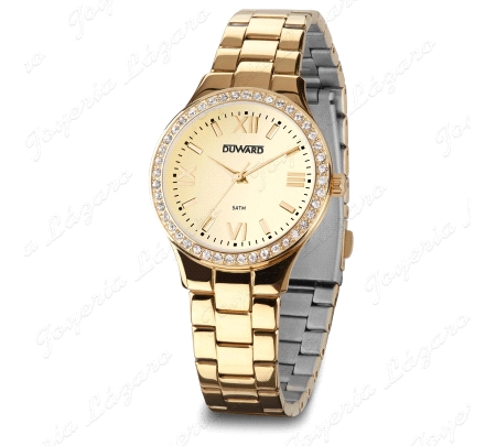 DUWARD RELOJ SRA. ACERO IP DORADO BISEL CIRCONITAS                                                  