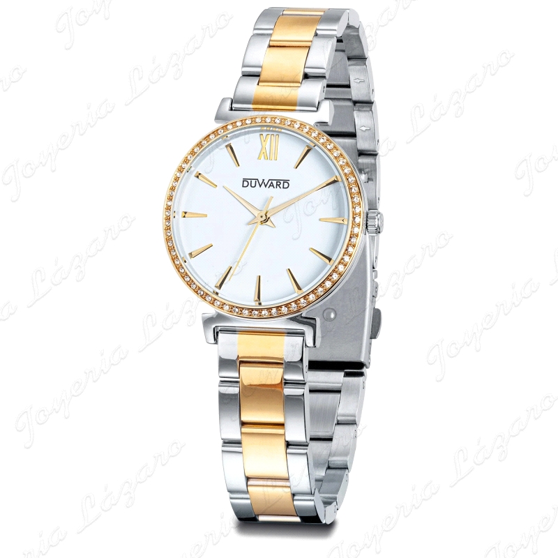 DUWARD RELOJ SRA. ACERO BICOLOR IP DORADO BISEL CIRCONITAS                                          
