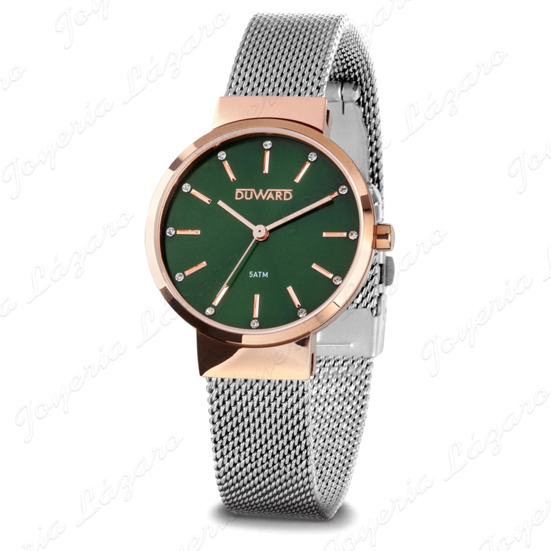 DUWARD RELOJ SRA. ACERO IP ROSA ESFERA VERDE MALLA MILANESA                                         