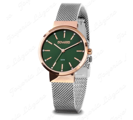 DUWARD RELOJ SRA. ACERO IP ROSA ESFERA VERDE MALLA MILANESA                                         