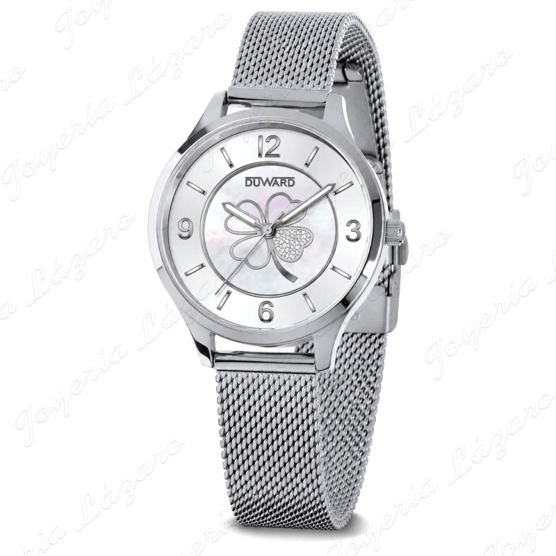DUWARD RELOJ SRA. ACERO Y MALLA ESFERA PLATA TREBOL                                                 