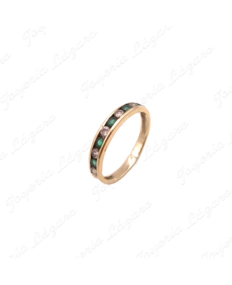 SORTIJA ORO 18KT OCASION 1/2 ALIANZA CIRCONITAS+ESMERLADAS CARRIL