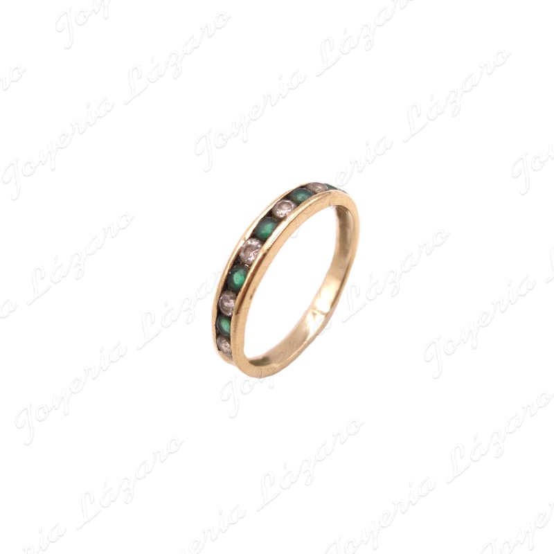 SORTIJA ORO 18KT OCASION 1/2 ALIANZA CIRCONITAS+ESMERLADAS CARRIL                                   