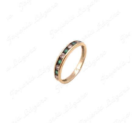 SORTIJA ORO 18KT OCASION 1/2 ALIANZA CIRCONITAS+ESMERLADAS CARRIL