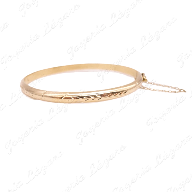 PULSERA 1/2 CAÑA ORO 18KT SEMINUEVA 59MM DIAMETRO X 4.8MM+CAD. SEGURID                              