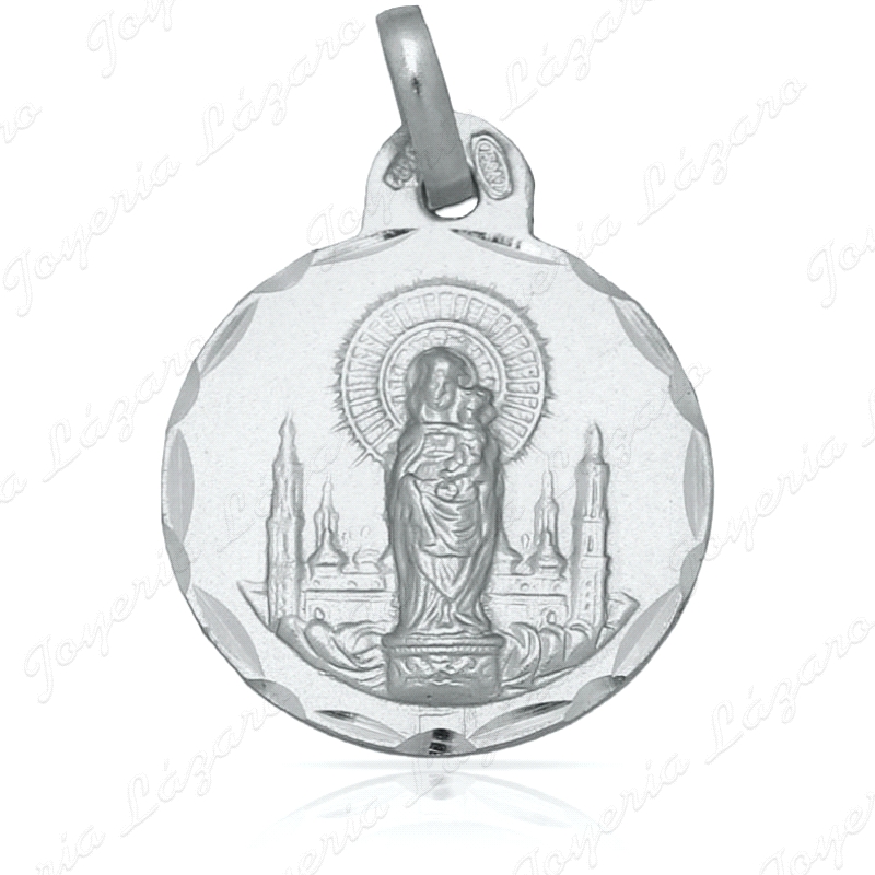 MEDALLA PLATA VIRGEN DEL PILAR 19MM FONDO CATEDRAL                                                  
