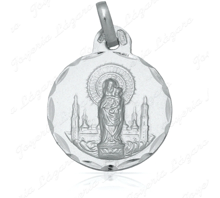 MEDALLA PLATA VIRGEN DEL PILAR 19MM FONDO CATEDRAL                                                  