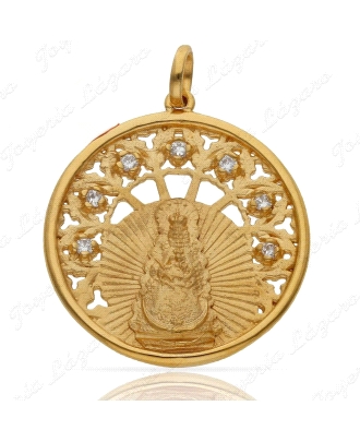 MEDALLA PLATA CAHAPADA ORO 30MM VIRGEN DEL ROCIO CALADA+AURA CIRCONITA                              
