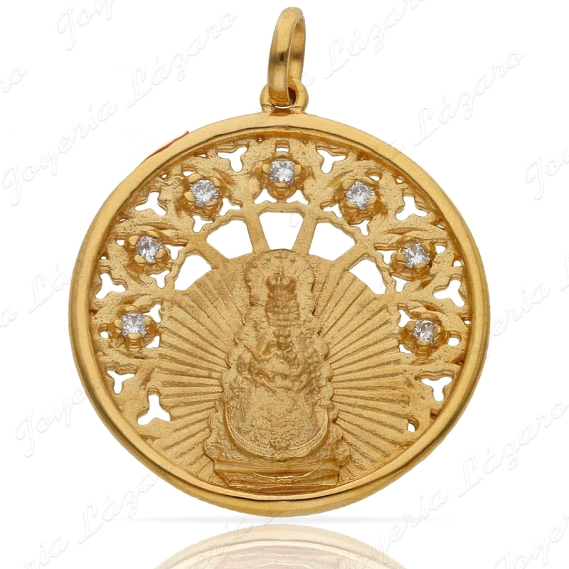 MEDALLA PLATA CAHAPADA ORO 30MM VIRGEN DEL ROCIO CALADA+AURA CIRCONITA                              