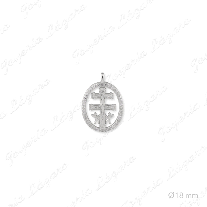 CRUZ DE CARAVACA PLATA OVAL SIN ASA CERCO CIRCO. 18MM                                               