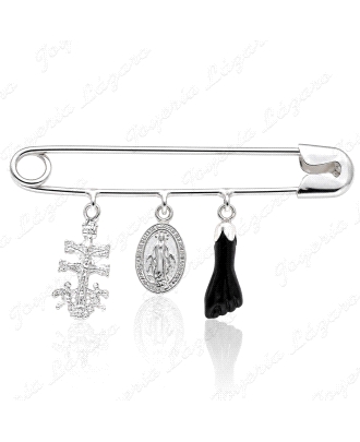 ALFILER IMPERDIBLE PLATA CARAVACA+VIRGEN MILAGROSA+PUÑO HIGA                                        