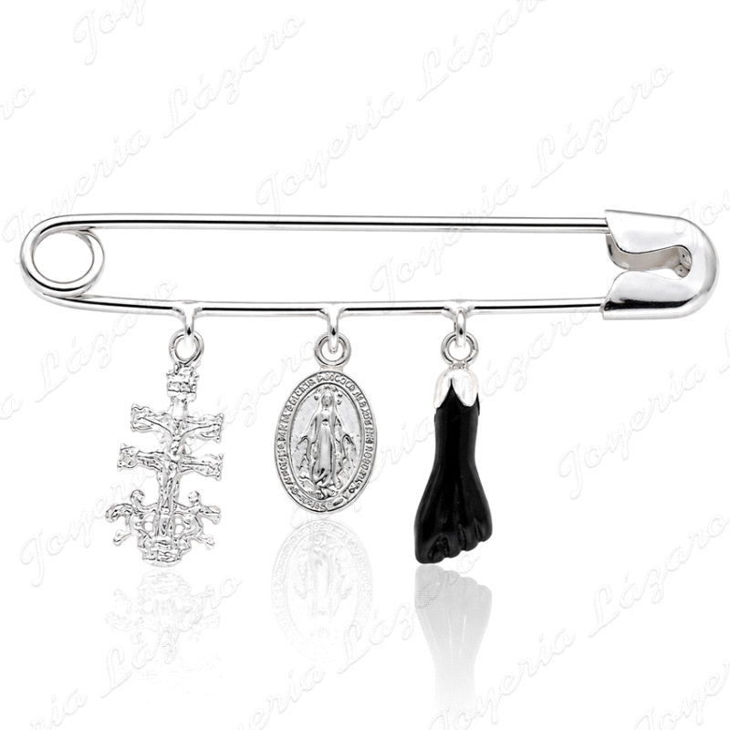 ALFILER IMPERDIBLE PLATA CARAVACA+VIRGEN MILAGROSA+PUÑO HIGA                                        