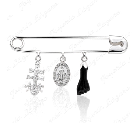 ALFILER IMPERDIBLE PLATA CARAVACA+VIRGEN MILAGROSA+PUÑO HIGA                                        