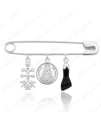 ALFILER IMPERDIBLE PLATA CARAVACA+VIRGEN DEL ROCIO+PUÑO HIGA                                        