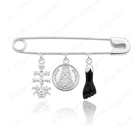 ALFILER IMPERDIBLE PLATA CARAVACA+VIRGEN DEL ROCIO+PUÑO HIGA                                        