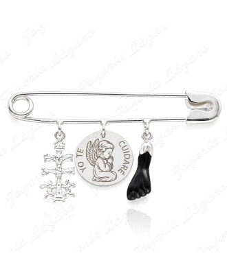 ALFILER IMPERDIBLE PLATA CARAVACA+ENGEL DE LA GUARDA+PUÑO HIGA                                      