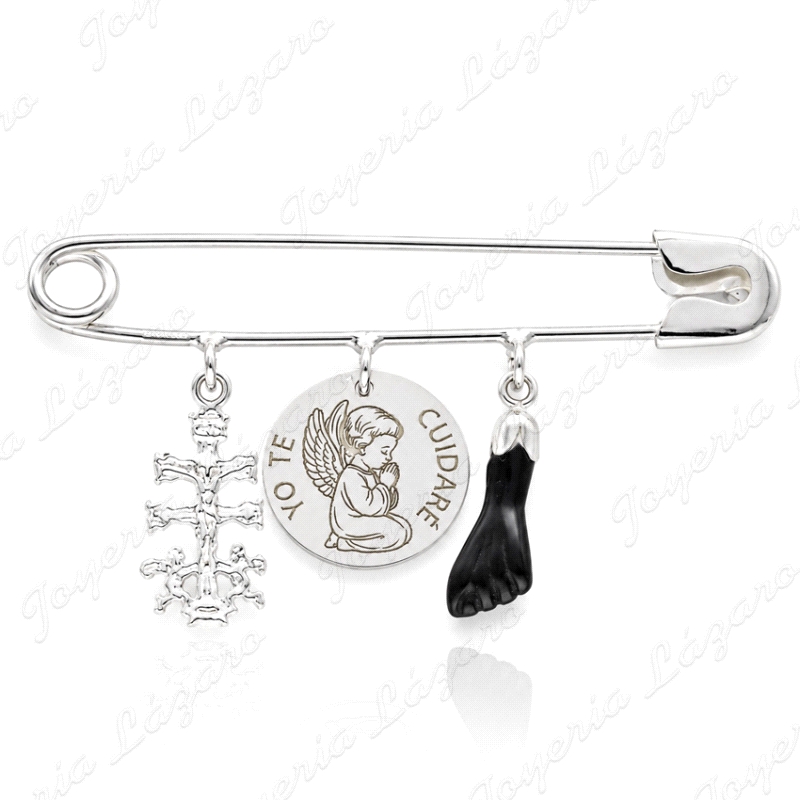 ALFILER IMPERDIBLE PLATA CARAVACA+ENGEL DE LA GUARDA+PUÑO HIGA                                      