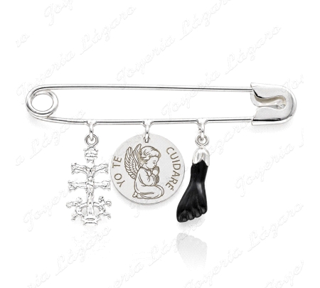 ALFILER IMPERDIBLE PLATA CARAVACA+ENGEL DE LA GUARDA+PUÑO HIGA                                      