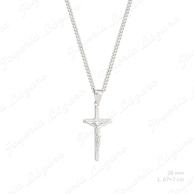 COLLAR ACERO BARBADA 2mm CRUZ CRISTO 16X31mm                                                        