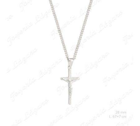 COLLAR ACERO BARBADA 2mm CRUZ CRISTO 16X31mm