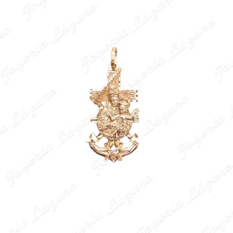 CRUZ ORO 18KT OCASION MARINERA VIRGEN DEL CARMEN +ANCLA 20X36mm                                     