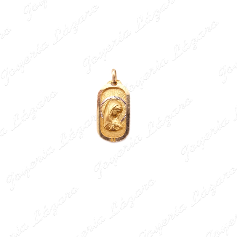 MEDALLA ORO 18 KTS VIRGEN NIÑA BICOLOR RECTANGULAR 13X25mm                                          